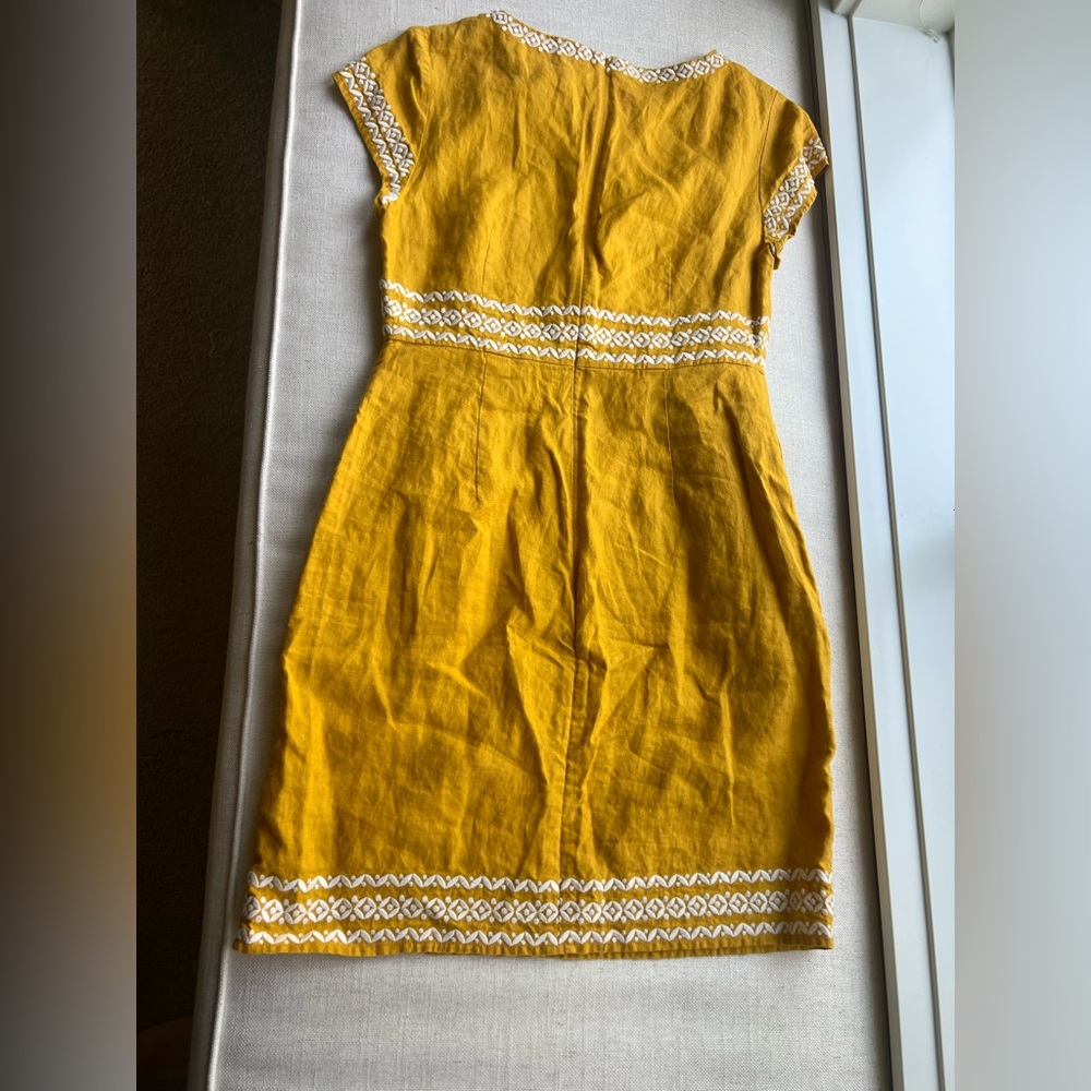 Boden Laura 100% Linen Embroidered Shift Dress in Tuscan Sun Yellow - Size 8 - Picture 8 of 12